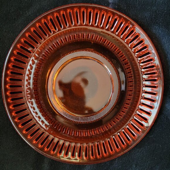 Vtg US Glass Tiffin #8076 Tangerine Amberina Open Work Ribbon Console Bowl *Read - Picture 4 of 13